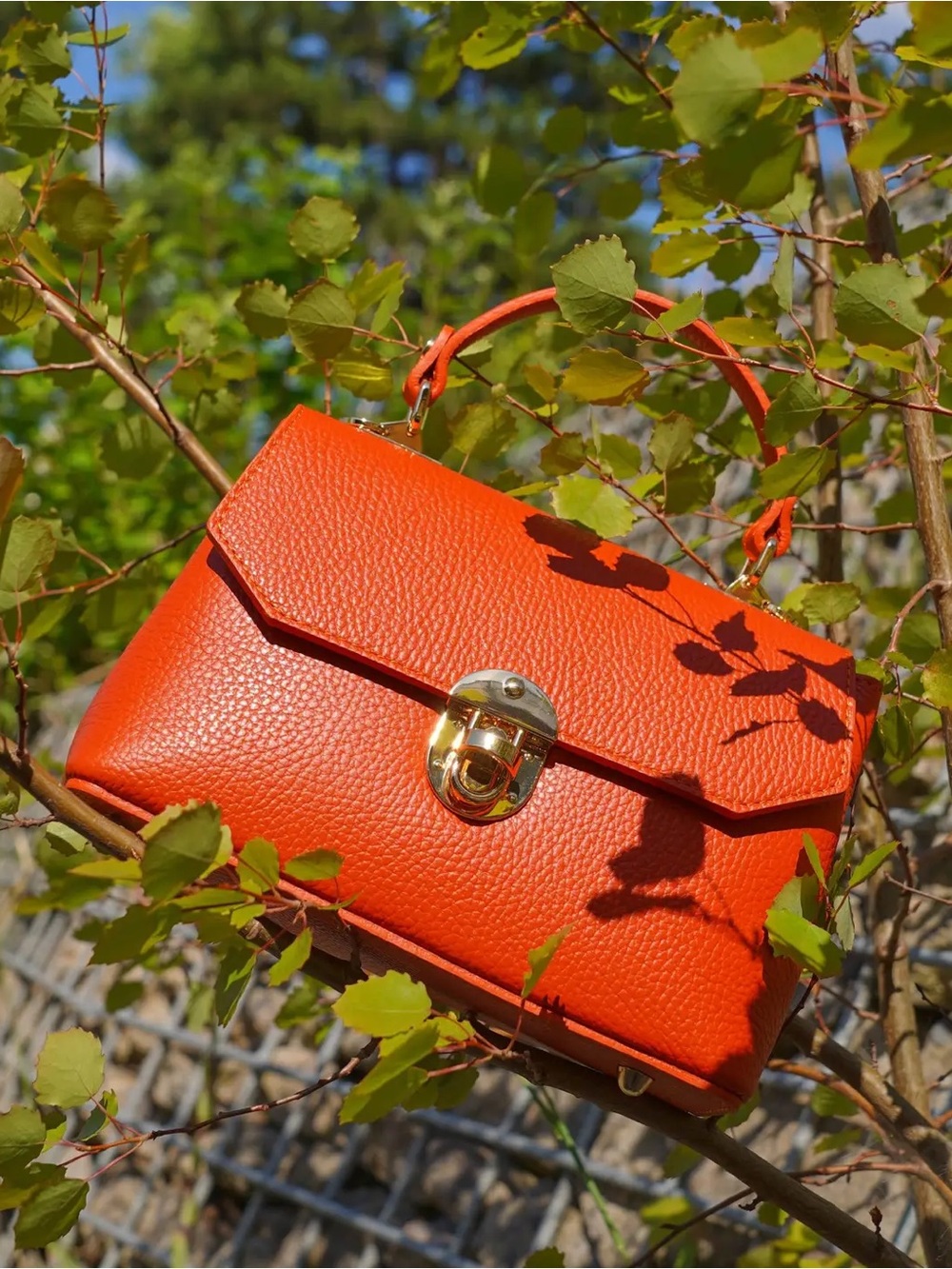 Italian Leather Top Handle Crossbody Satchel NWOT Orange